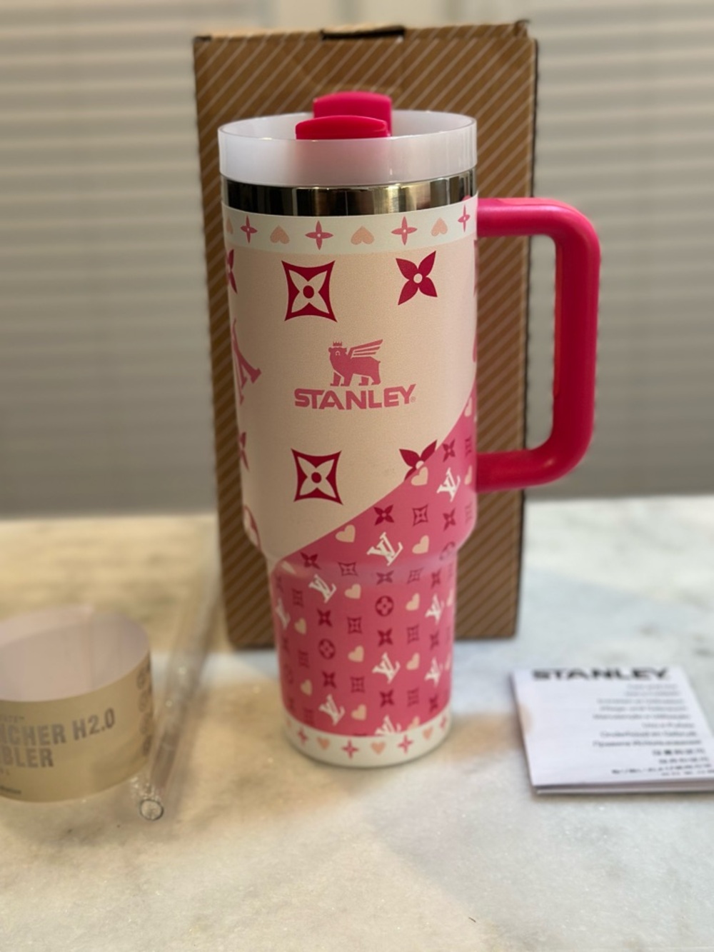 Stanley Louis Vuitton Pink and White 40oz Limited Edition Quencher 2.0 Tumbler